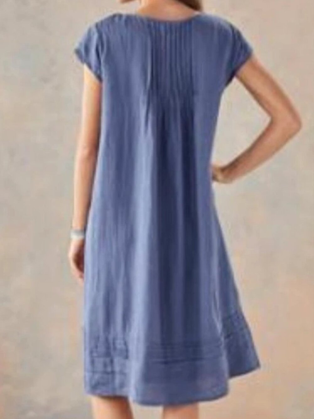 Sundance Viv 100% Linen Shift Dress Blue Sz Small Cap Sleeve Midi Boho - Picture 3 of 9